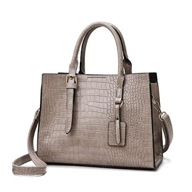 Imagem de Bolsa grande para mulheres, bolsa transversal de couro de crocodilo bolsa de ombro casual feminina bolsa de ombro, Cinza