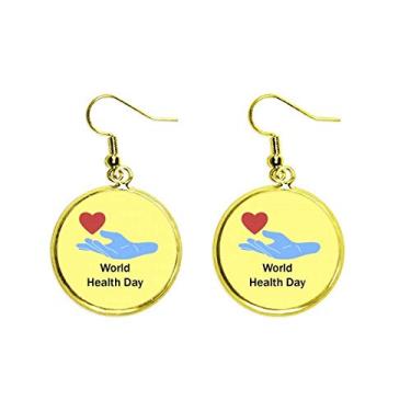 Imagem de Brinco de gota dourada com pingente de orelha do Dia Mundial para mulheres, Metal