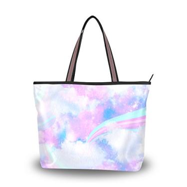Imagem de ColourLife Bolsa feminina com alça superior de unicórnio galáxia nuvem bolsa de ombro, Multicolorido., Large