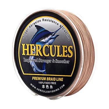 Imagem de HERCULES Linha de pesca trançada, não desbota, 547 Jardas Linhas de PE, 8 fios Linha de peixe multifilamento, 50 Libra Teste para água salgada e água doce, Castanho, 50 Libra, 500m