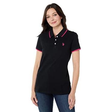 Imagem de U.S. Polo Assn. Camisa polo feminina clássica stretch piqué - camisas femininas de algodão manga curta -, Antracite, preto, G