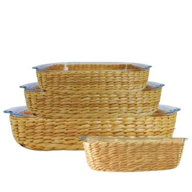 Imagem de Travessa e Assadeira Refratárias 4un Vidro com Suporte de Rattan 
