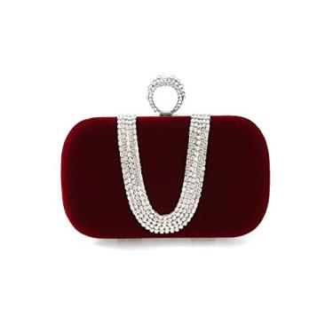 Imagem de CORIOS Bolsa de noite para mulher diamantes de imitação de clutch veludo bolsa de noite malas tiracolo mala de casamento elegante mala de ombro para festa de graduação casamento banquete, Vermelho
