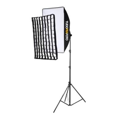 Imagem de Kit Iluminação Softbox 50x70cm Grid Soquete E27 com Tripé 1,90m para Fotos e Vídeos