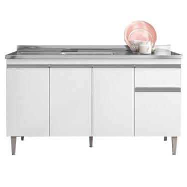 Imagem de Balcão De Cozinha Para Pia 150cm Tatiane 4 Portas 1 Gaveta Sem Tampo Branco