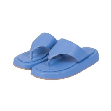 Imagem de Chinelo Feminino Tira Grossa Plataforma Leve E Macio Couro (Azul, BR, Adulto, Numérico, 39)