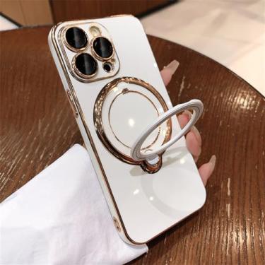 Imagem de Capa de carregamento sem fio para iPhone 11 12 13 14 15 Pro Max X Xs Max XR 7 8 Plus Capa com suporte de anel magnético, branca, para iPhone 7plus