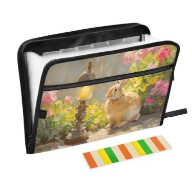 Imagem de CEBUGI Pasta expansível com 13 bolsos, organizador de arquivos sanfonado à prova d'água com etiquetas tamanho A4, organizador de documentos de papel para escola, material de escritório, coelhinho da