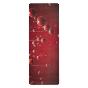 Imagem de Wassud Tapete de ioga com bola de Natal vermelha para mulheres e homens, 180 x 66 cm, tapete de fitness antiderrapante dobrável para pilates, aeróbica, exercícios de chão com bolsa de armazenamento