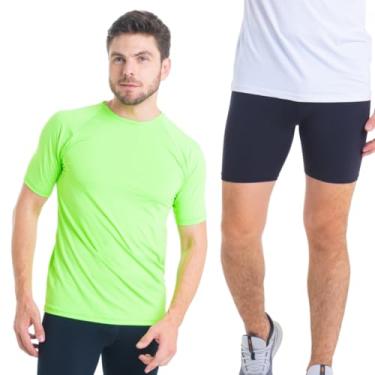 Imagem de Conjunto Camiseta Curta e Bermuda Térmica Segunda Pele Trygg Proteção UV50+ (M, Verde Neon - Preto)