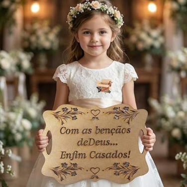 Imagem de Plaquinha Placa Casamento Lá Vem A Noiva MDF Personalizada Frases Entrada Noiva Pajem Daminha (Lá vem a noiva, MDF Cru) (Com bençãos Deus Enfim Casados, MDF Cru)