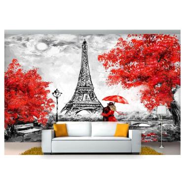 Imagem de Papel De Parede Pintura Torre Eiffel Flores  Cda40
