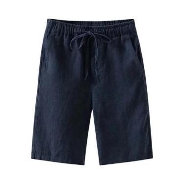 Imagem de Bermudas Casuais Masculinas De Algodão E Linho Respiráveis Para Praia,