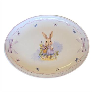Imagem de Petisqueira Decorada Coelho Roxo Florido Oval Páscoa Vidro - Florarte