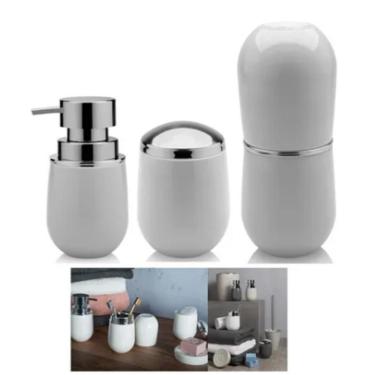 Imagem de Kit Banheiro Belly Porta Escova + Suporte Algodão +  Dispenser Sabonete - Ou