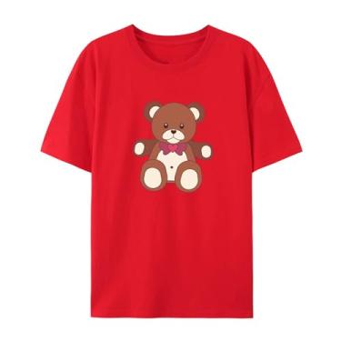 Imagem de Camiseta Love Graphics para homens e mulheres Urso Funny Graphic Shirt for Friends Love, Vermelho, G