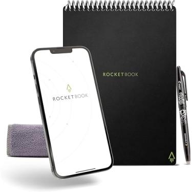 Imagem de Bloco de Notas Rocketbook Flip – com 1 caneta Pilot Frixion e 1 pano de microfibra incluído – capa preta, tamanho executivo (15 x 22 cm)