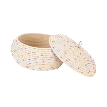 Imagem de Ｂｅｓｇａ Cesta de armazenamento com pontos coloridos, organizador de brinquedos, cesta de armazenamento com tampa, cesta de tecido para roupas de quarto e sala, Curto