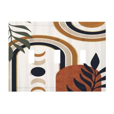 Imagem de Spshian Boho Mid Century Abstract Modern Moon Sun 3 Gang Light Switch Covers Triple Toggle Wall Plate Decorative Switchplate Electrical Face Plate for Living Bathroom Bedroom Kitchen Decor