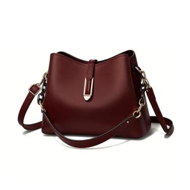 Imagem de Bolsa Feminina Couro Plutônio Bolsa de Ombro Mão Transversal para Uso Diário Luxo Bolsa de Mão Multicamadas Tamanho Médio Moderna (Vinho)