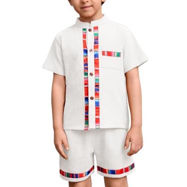 Imagem de ABEWIP Baby Boys Mexican Outfits Embroidery Fiesta Traditional Guayabera for Toddler Bu...