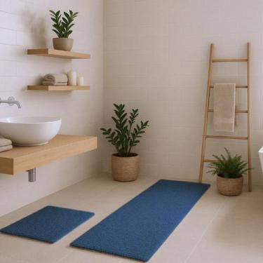 Imagem de Kit Tapete Bolinha 100x50cm e Tapete Bolinha 58x38cm - Rozac, Azul