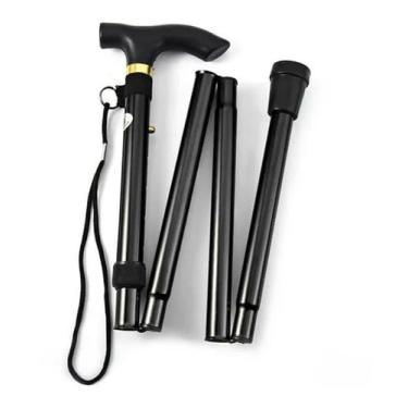 Imagem de Bengala Dobrável de Alumínio, Altura Ajustável 85-95 cm, Base Antiderrapante, Preta