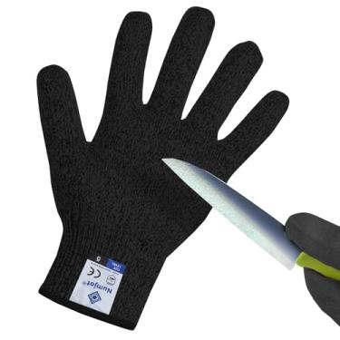 Imagem de Numjot Luvas De Corte, Proteção Nível 5 Grau Alimentício, Segurança Para Corte Cozinha, Abrir Ostras, Processamento Filés Peixe, Fatiar Com Bandolim, Entalhar Carnes E Madeira. (Preto - Grande, 1 Pa