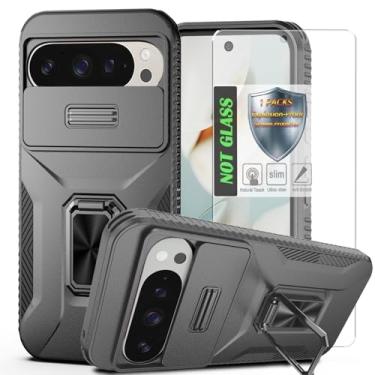 Imagem de Capa para Pixel 9/9 Pro, com capa de lente de câmera deslizante, protetor de tela HD, suporte de anel giratório de 360°, capa protetora à prova de choque de grau militar AYMECL para Google Pixel 9/9