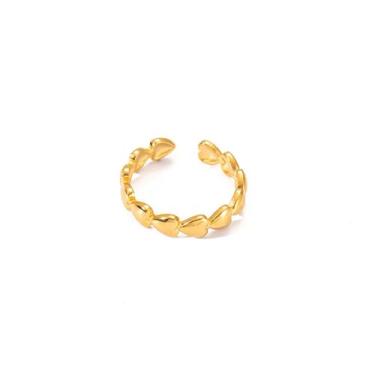 Imagem de Simple Hearts Eternity Statement Band Ring for Women Delicado Clássico Banhado a Ouro Aberto Ajustável Anéis de Aço Inoxidável Promessa Noivado Coquetel Casamento Empilhamento Joias Presentes de Dia