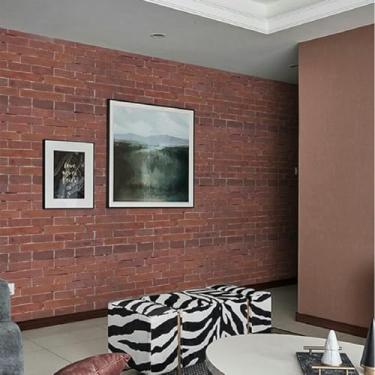 Imagem de Papel de parede espesso tijolo padronizado PVC material impermeável fundo de hotel parede retro papel de parede 3D adesivo de parede estereoscópico marrom avermelhado 44 * 500 cm