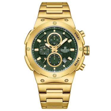 Imagem de Relógio De Quartzo Esportivo Militar Em Aço Inoxidável À Prova Da Água Impermeavel Verde Dourado