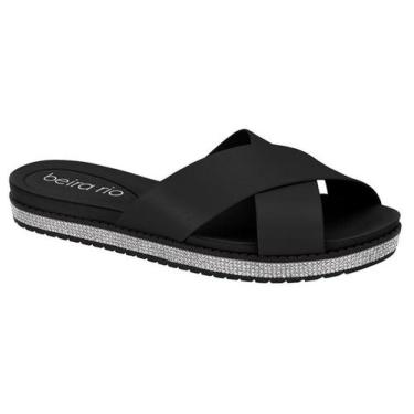 Imagem de Tamanco Rasteira Strass Beira Rio 83211600 Feminino, Preto, 38