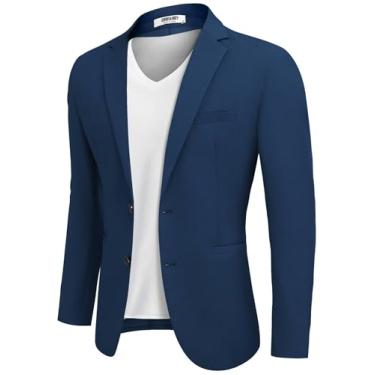 Imagem de COOFANDY Jaqueta masculina casual esportiva slim fit leve blazers jaqueta de terno de negócios com dois botões, Azul, Medium