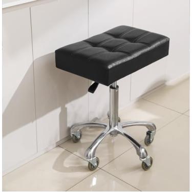Imagem de Kaleurrier Banquetas resistentes com rodas de 181 kg, costas nuas, altura ajustável, banco giratório para balcão, bar, salão, escritório, casa, cozinha, laboratório, clínica (rodízios, preto)