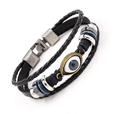 Imagem de Hifunny Pulseira trançada de olho turco com olhos turcos multicamadas para mulheres e homens, pulseira ajustável com contas de olho azul, Metal, Strass