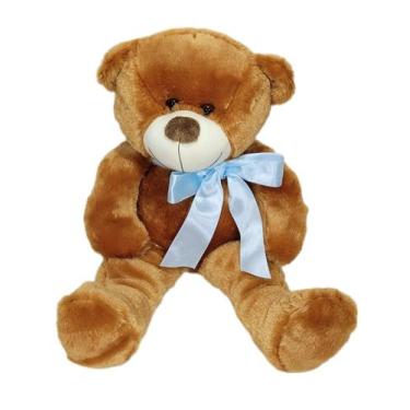 Imagem de Urso leo caramelo, decoração quarto de bebê 50cm - XU BABY, Laço azul