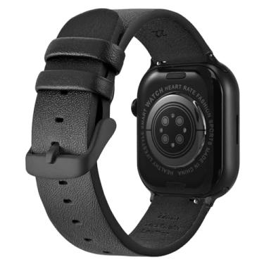Imagem de Pulseira de couro compatível com Apple Watch séries Ultra 9, 8, 7, 6, 5, 4, 3, 2 e 1 SE SE2, pulseira de substituição de couro genuíno com fivela de aço inoxidável para iWatch de 49 mm, 45 mm, 44 mm,