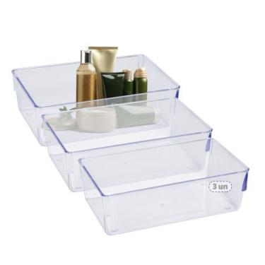 Imagem de Kit 3 Organizador Multiuso Modular Gaveta Acrílico Cristal Armário - P