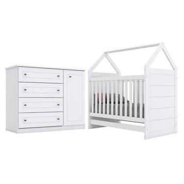 Imagem de Berço Montessoriano Americano e Cômoda Infantil Mississipi Branco hp – Henn