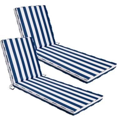 Imagem de Iheqard Conjunto de 2 almofadas de espreguiçadeira para ambientes externos, 180 x 56 x 7,6 cm, almofadas de móveis com capas laváveis para piscina, pátio, gramado (listras azuis + brancas, 2 peças)