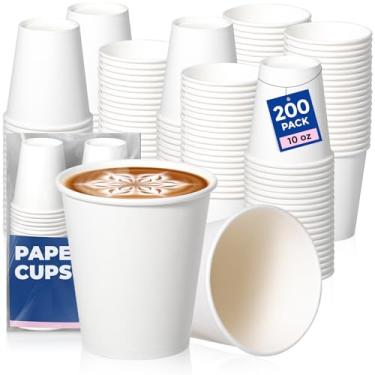 Imagem de Fit Meal Prep Pacote com 200 copos de café de papel descartáveis de 290 ml, copos brancos quentes premium para bebidas quente/frias, copo de papel espesso durável para festas, escritório, negócios, casa, bistrôs, uso diário
