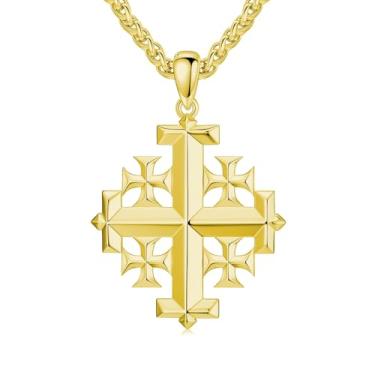 Imagem de Lattd Colar com cruz de Jerusalém, prata esterlina 925, joia cristã para homens, com corrente de aço inoxidável 55 cm + 5 cm, one size, Prata esterlina, Sem Pedra Preciosa