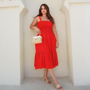 Imagem de Vestido Midi Feminino Plus Size Soltinho Com Lastex Alça Ajustável Bab