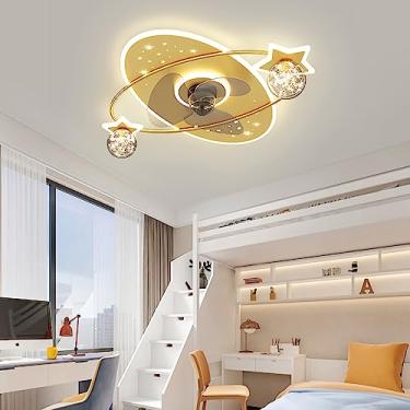 Imagem de Ventilador de teto infantil com luz e cronometragem Motor reversível Luz de teto silenciosa com ventilador para quarto sala de estar Ventilador de teto regulável LED Design verão e inverno r