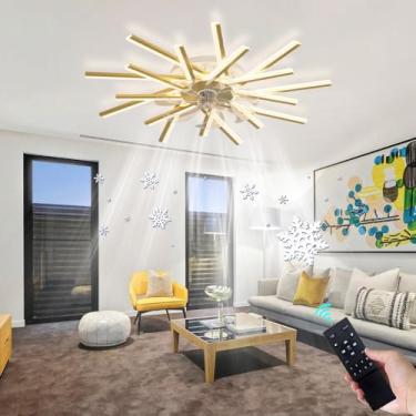 Imagem de Ventilador de teto grande de 100 CM com luz e controle remoto Função reversível de inverno e verão Luz de ventilador de 6 velocidades LED Ventilador de teto regulável para sala de estar e qu