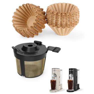 Imagem de Filtro de café permanente e 200 peças de filtros de café pequenos descartáveis para Ninja Pods & Grounds Cafeteira de dose única PB051 PB041 - peças de reposição para cafeteira Ninja