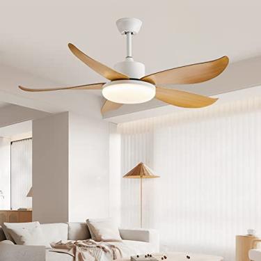 Imagem de Ventiladores de teto modernos de 122 CM com luzes e controle remoto Ventilador de teto regulável com lâmpada LED 5 lâminas DC reversível temporizador luz para sala de estar, cozinha, quarto-