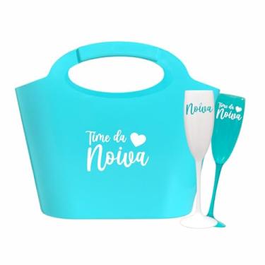 Imagem de Kit 15 Taças Espumante 190ml Acrílica - Personalizadas Chá de lingerie despedida de solteira madrinhas Bride Noiva (Bolsa Azul T.+Taças - NOIVA)