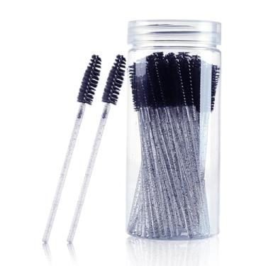 Imagem de Pacote com 100 pincéis descartáveis para cílios e varinhas de rímel, spoolies, escova de cílios para extensões de cílios, ferramentas de maquiagem de sobrancelha (preto)